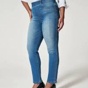 Spanx Jeans Womens Blue Large Straight Leg Pull on Denim Pants 30x28 20356R